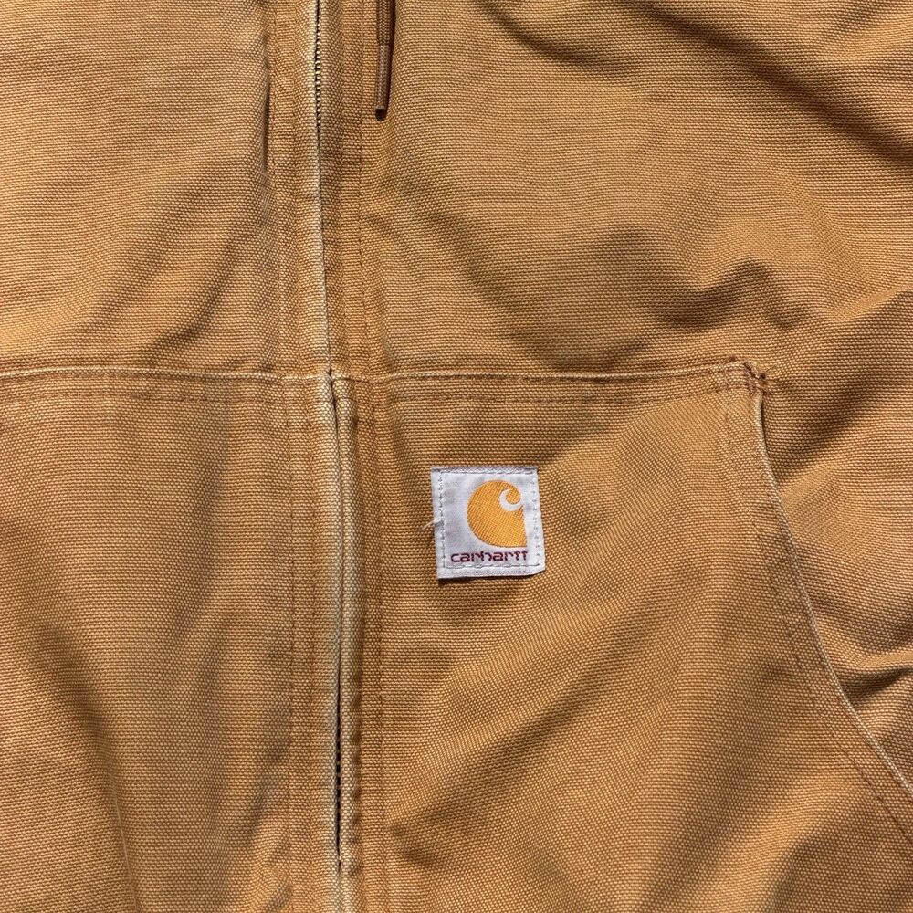 Carhartt Duck Active Jacket Mens Large J140 Brown Canvas Hooded Workwear Y2K - Picture 4 of 11
